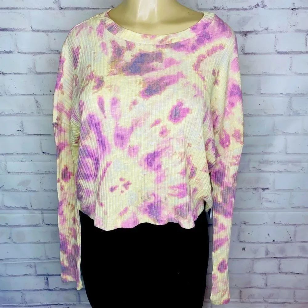 BP Womens Tie dye Ribbed Knit Top Long Sleeve